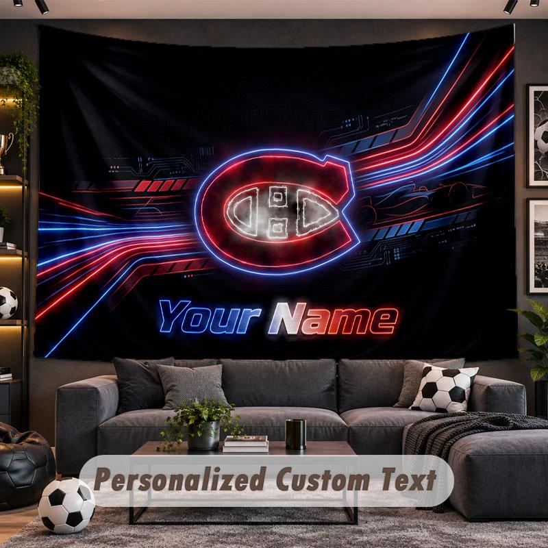 Wall Hanging Tapestry Custom NameMontreal Canadiens Pattern Personalized Printed Fabric Wall Decor
