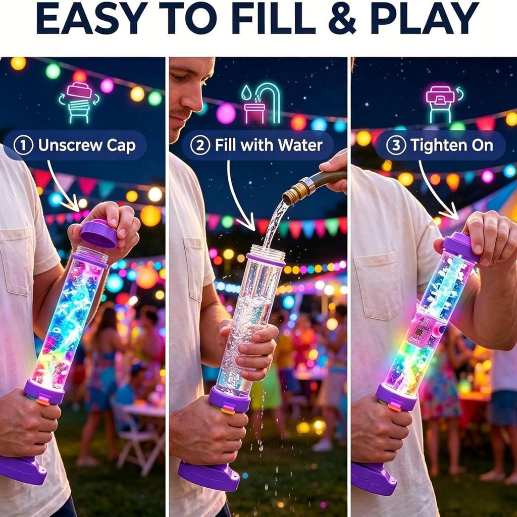 Firework Spray Glowing Rainbow LED Magic Water Blaster for Summer Pool Backyard Beach Birthday Party Outdoor Game