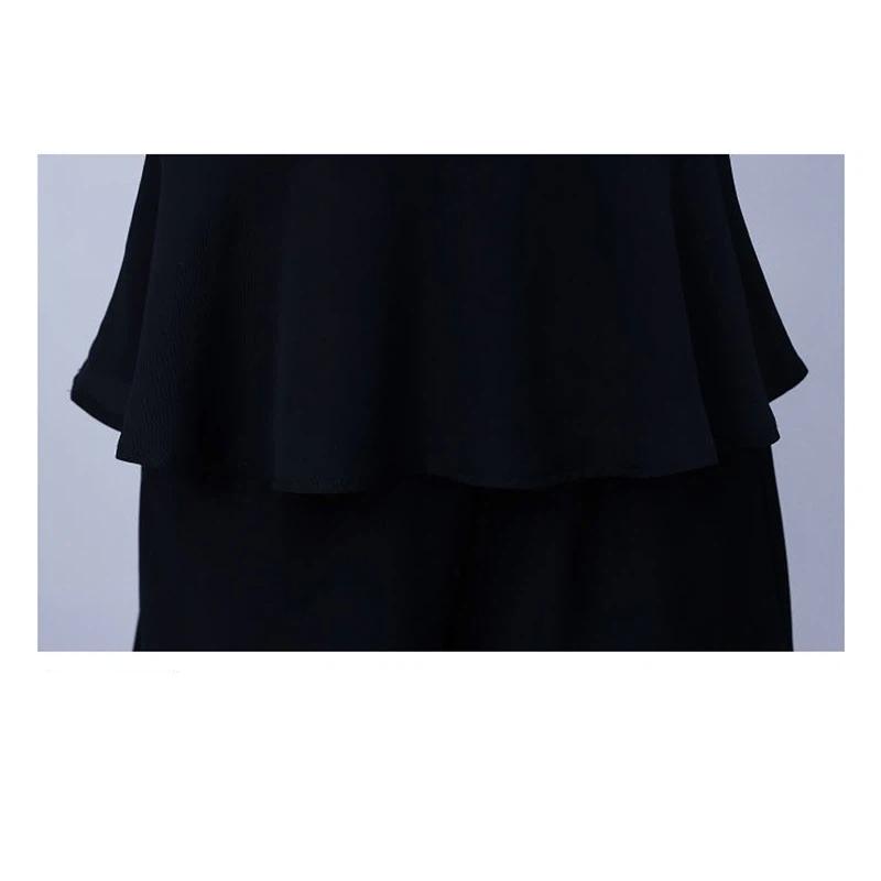 Women's Plus Size 2-piece Lace Trimmed V-neck Top And Shorts Slim Fit Summer Set Pure Black