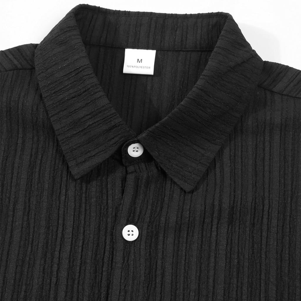 Men's Summer Hawaiian Solid Stripe Textured Button Shirt Trousers Set