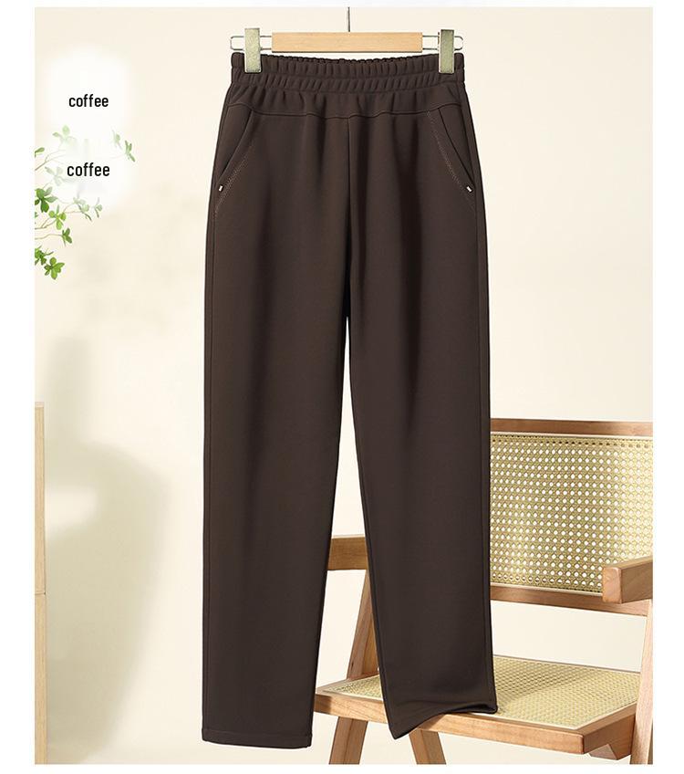 Fleece-Lined High-Waisted Slim-Fit Pants for Mid-Aged & Elderly Women - Trendy Autumn/Winter Outerwear.