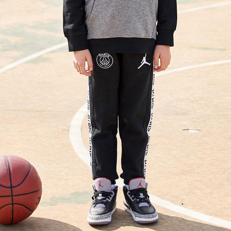Jordan Knitted Sweatpants Side Logo Fabric Print Elastic Waistband Fleece Lined Elastic Cuff Black Kids' 956619-023