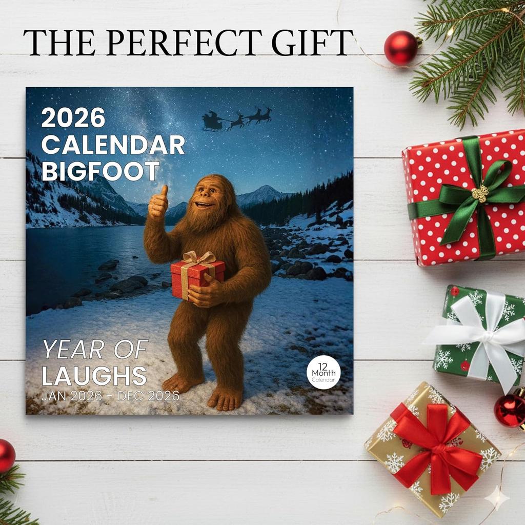 Bigfoot Calendar 2026 Monthly Wall Calender 12 Month, Funny Cryptid Calendar 2026, Bigfoot Gifts, White Elephant or Gag Gift, Sasquatch Gifts for Men