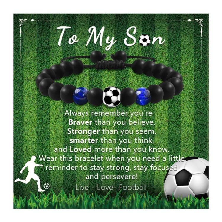 Football Inspired Elastic Bracelet Round Glass Beads Stretch Cord Comfortable Fashion Jewelry for Active Lifestyle