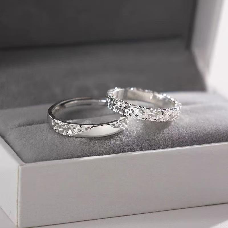 999 Sterling Silver Crushed Ice Open Couple's Ring - Elegant, Unisex Valentine's Day Gift