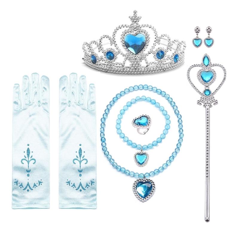 Princess Costume Accessories Birthday Party Clothing Set Gloves Crown Necklace and Hair Braid for Girls' Dress Up