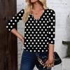 Women's Fashion Casual V-Neck Three-Quarter Sleeve Print Top