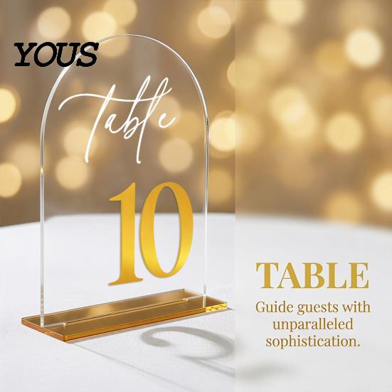 Table Number Plates Arch Wedding Numbers, 1-10 Place Cards with Stands, Holders Clear Acrylic Signs for Receptions, Parties, Anniversaries,
