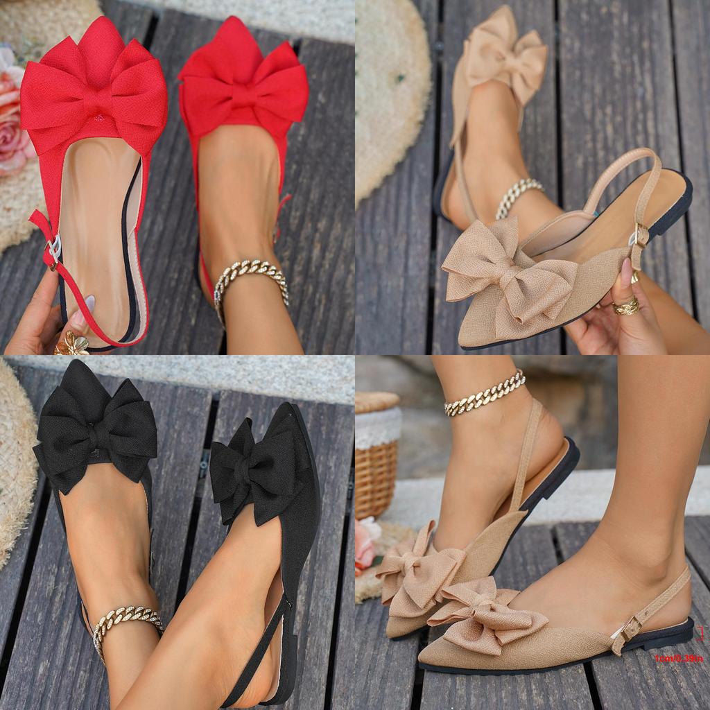 Elegant Low Back Open Toe Flats With Bow Accents For Adults Summer Footwear
