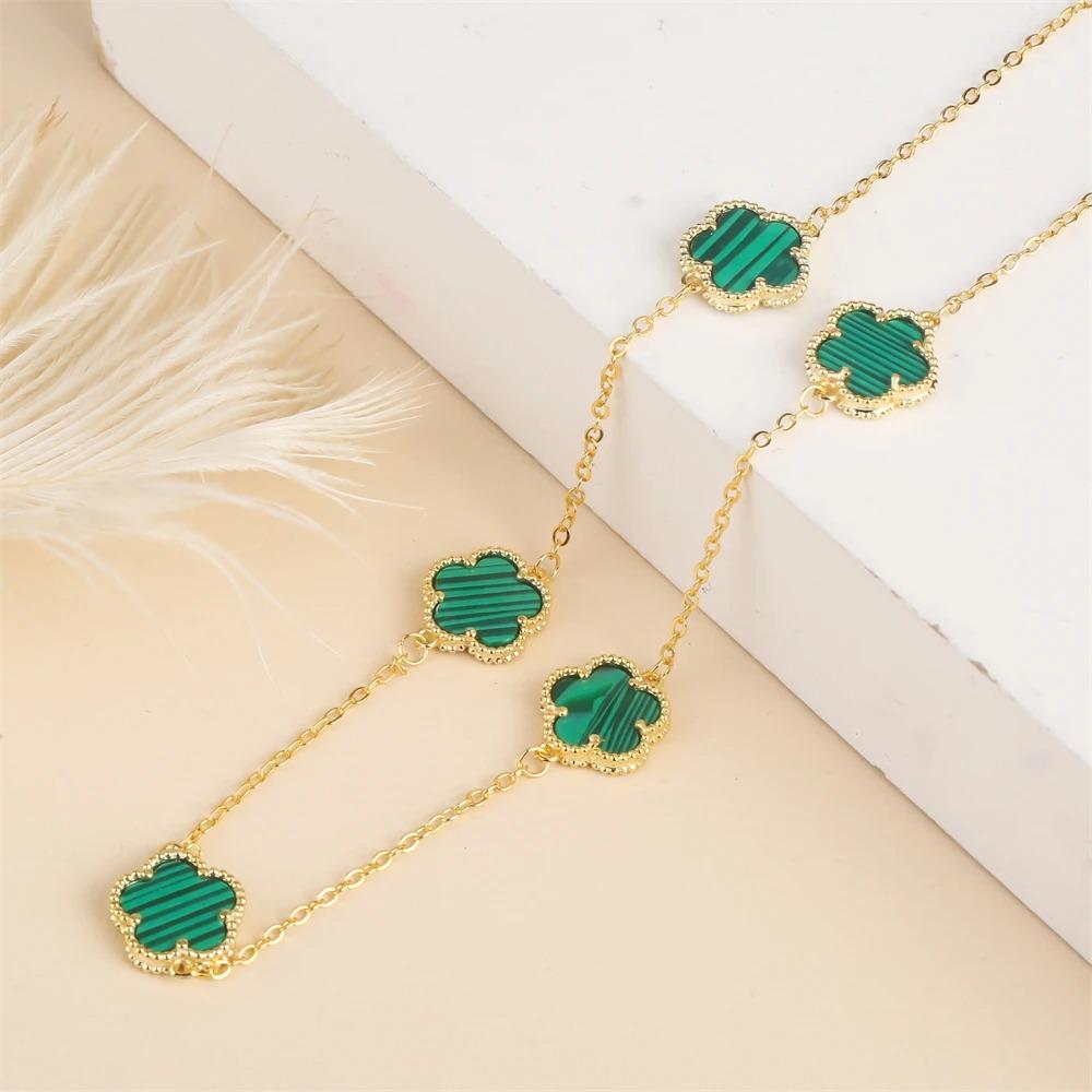 2024 Hot Sale 10 Colors Five-Leaf Flower Set Bracelet Necklace Classic Simple Women Zircon Set Suitable For Daily Party Wear