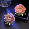 Luxury Enamel Peony Brooch Zinc Alloy Banquet Jewelry Corsage Flower Pin Rhinestone Friend Gifts Plant Brooch