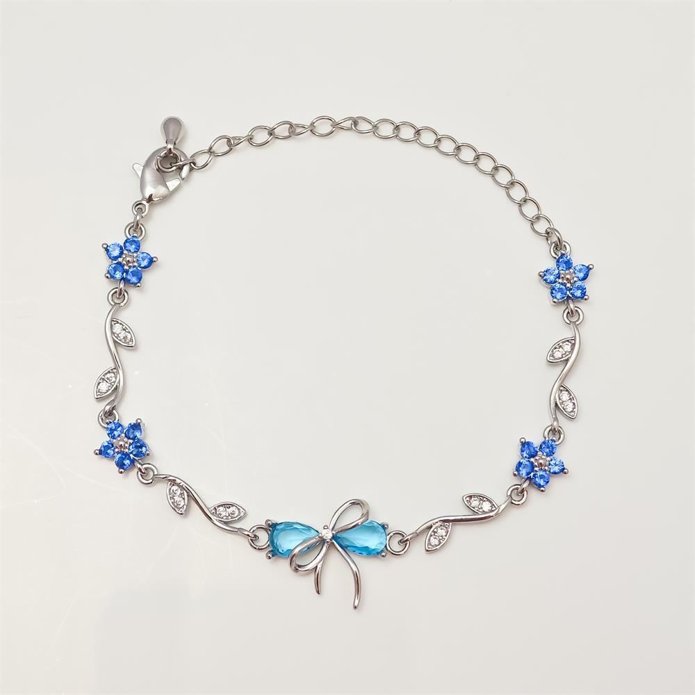 Exquisite Zircon Bow & Flower Pendant Bracelet for Women