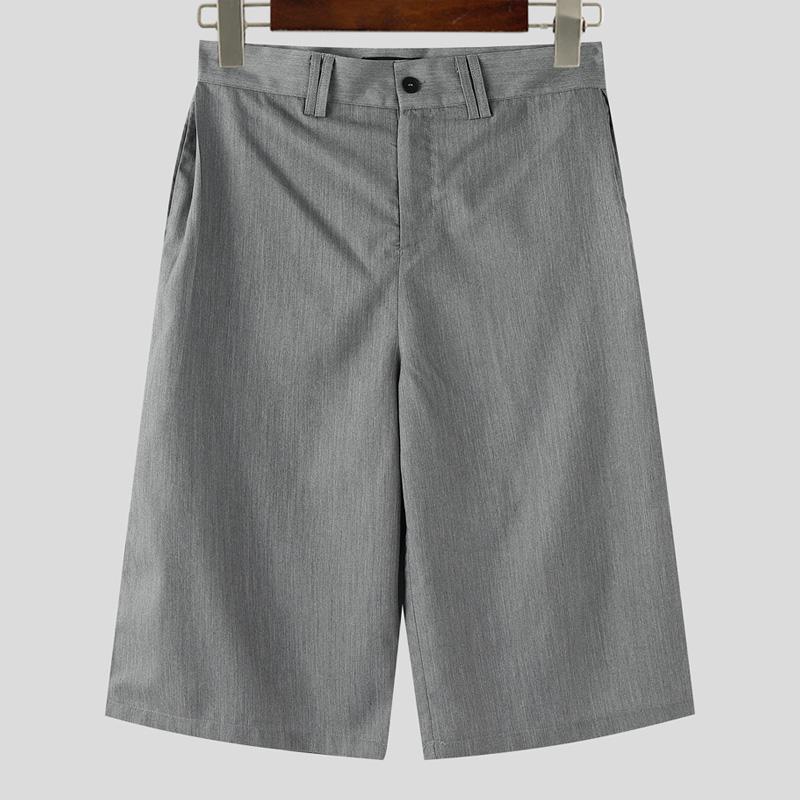 

INCERUN Men Zipper Capri Casual Loose Wide Leg Short Pants Shorts 3XL серый