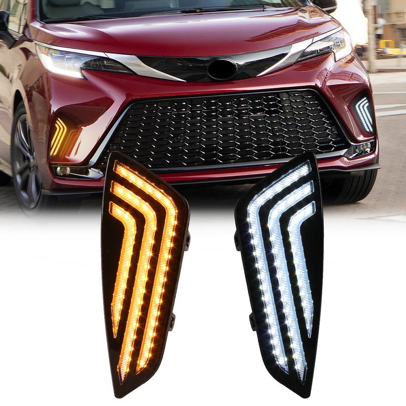 LED DRL For Toyota Sienna  Daytime Running Lights Start-Up Animation Front Bumper Driving Lamps White Yellow Car Accessories
