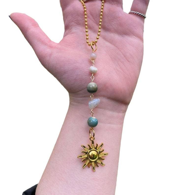 Sun Crystal Car Pendant: Pearl & Crystal Hanging Ornament for Interior Decoration