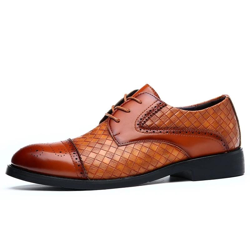 Fashion New 2025 Men Weave Pattern Business Dress Shoes Lace Up Artificial Leather Oxford Brogues Shoes Plus Size 38-48