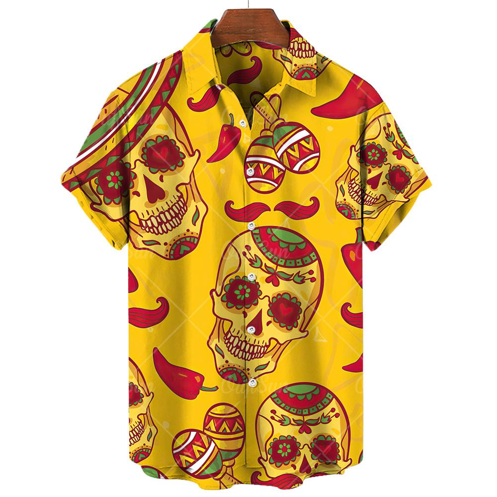 Vintage Erkek Gömleği Meksika stili 3D Baskı Erkek Giyim Yazlık Günlük Hawaii Plajı Hawaii Harajuku Modası Tatil Gömleği