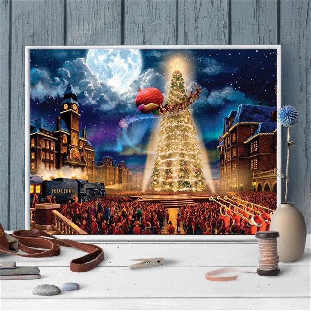 5D DIY Diamond Painting Christmas Tree Cross Stitch Kits Diamond Embroidery Landscape Art Rhinestone Home Decoration