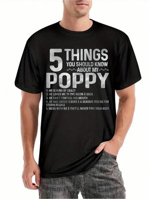 5 Things About My Poppy Mens T Shirt Mens Graphic Humor Funny Sayings T Shirt Short Sleeve Novelty T Shirt Classic Style