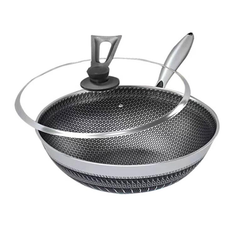 Shangheng 316L Stainless Steel Honeycomb Wok with Metal Lid, 32cm