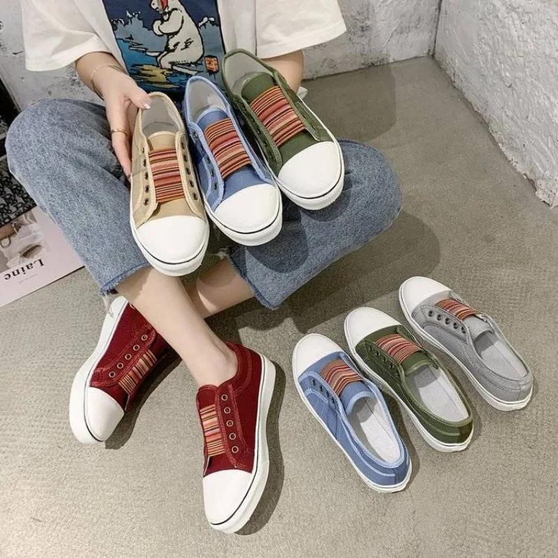 Fashion Slip On Women's Sneakers Shoes High Quality Aesthetic Korean 39 Comfortable and Elegant Casual Daily Routine Ladies Footwear