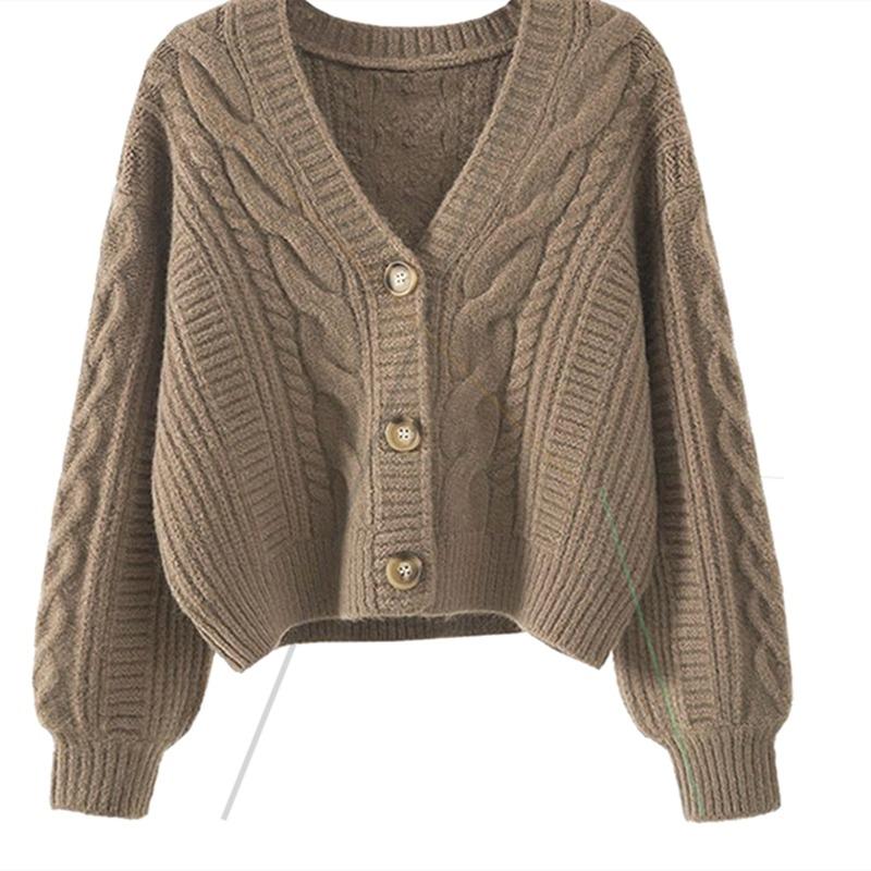 2025 Autumn/winter V-neck Loose Women Cardigan Sweater Korean Office Short Jacket New Single Breasted Knitted Casual Solid Color Top Simple Clothing