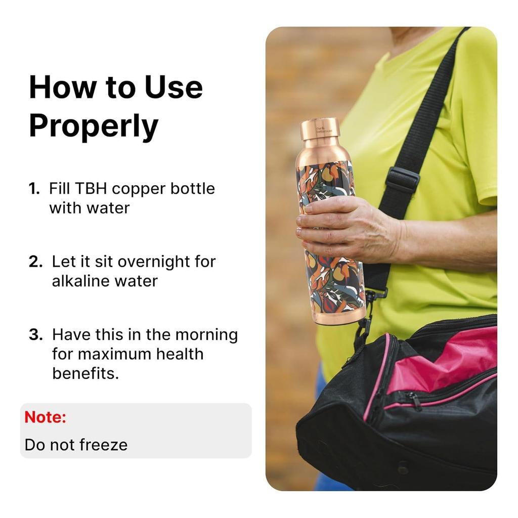 Home Copper Water Bottle 950ml | Designer Leakproof Eco-Friendly Immunity Boosting Non-Toxic BPA Free | Kids Drinkware & Storage