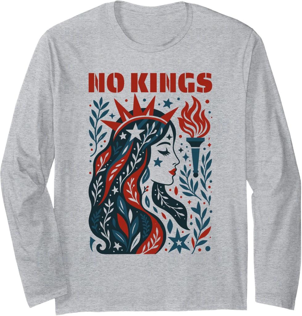 No Kings Retro Patriotic Liberty Art 4th Of July Long Sleeve T-Shirt