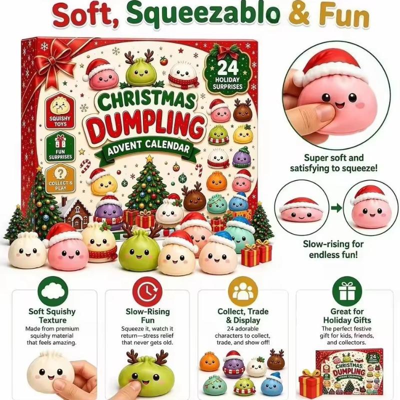 24‑Days Christmas Dumpling Advent Calendar Gift Set, Holiday Countdown Ornaments, Festive Party Favor Gifts Squishies