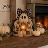 Small Apartment Ornaments Lighted Vintage Patchwork Ghost Figurine with LED Lantern, Rustic Farmhouse Halloween Figurine, Decorative Fall Figurines