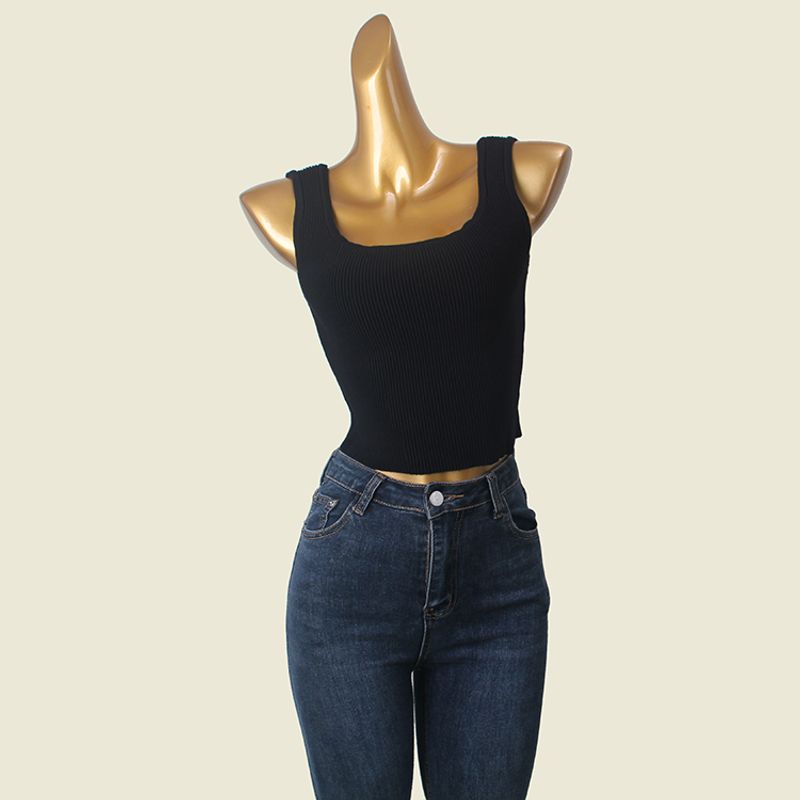 American Style Gyaru Square Collar Vest Foreign Trade Original Order Texture High Waist Knit Inner Wear Can Be Worn Outside Sling