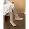 Höhenvergrößernde Khaki Wildleder Skinny Mittelhohe Stiefel Stiefel Herbst Einzelstiefel Ritterstiefel