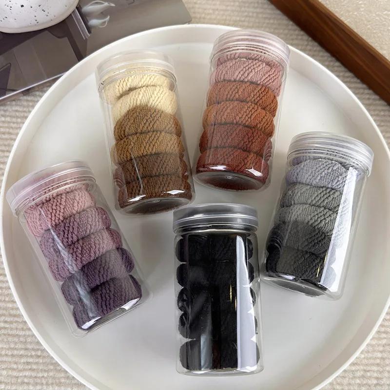 6Pcs/set Canned Hair Rope Thicken High Elastic Hairband Womens Kids Simple Colorful Knitting Headbands Ties Ponytail Rubber Band