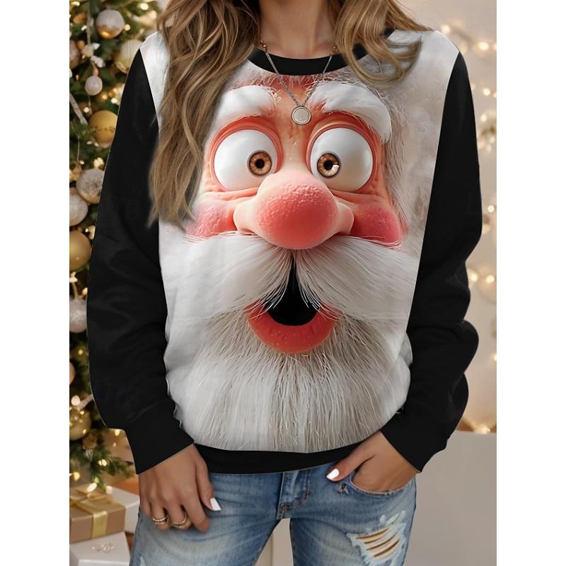 

Women s Pullover Sweatshirt Cat Christmas Tree Christmas Casual Long Sleeve Crew Neck Regular Tops 2XL