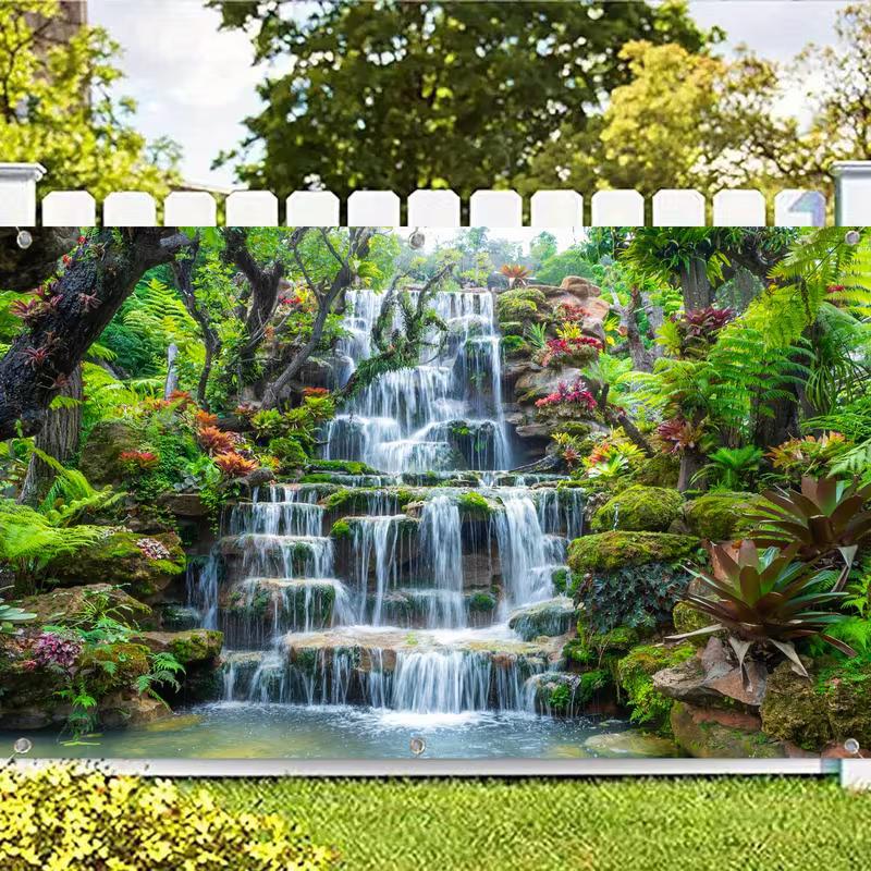 2DRainforest Waterfall Nature Tapestry Tropical Garden View Background for Outdoor Decoration