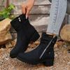 Winter Pleated Round Toe Mid-Heel Martin Boots 2025 New Plus Size Side Zipper Booties Women