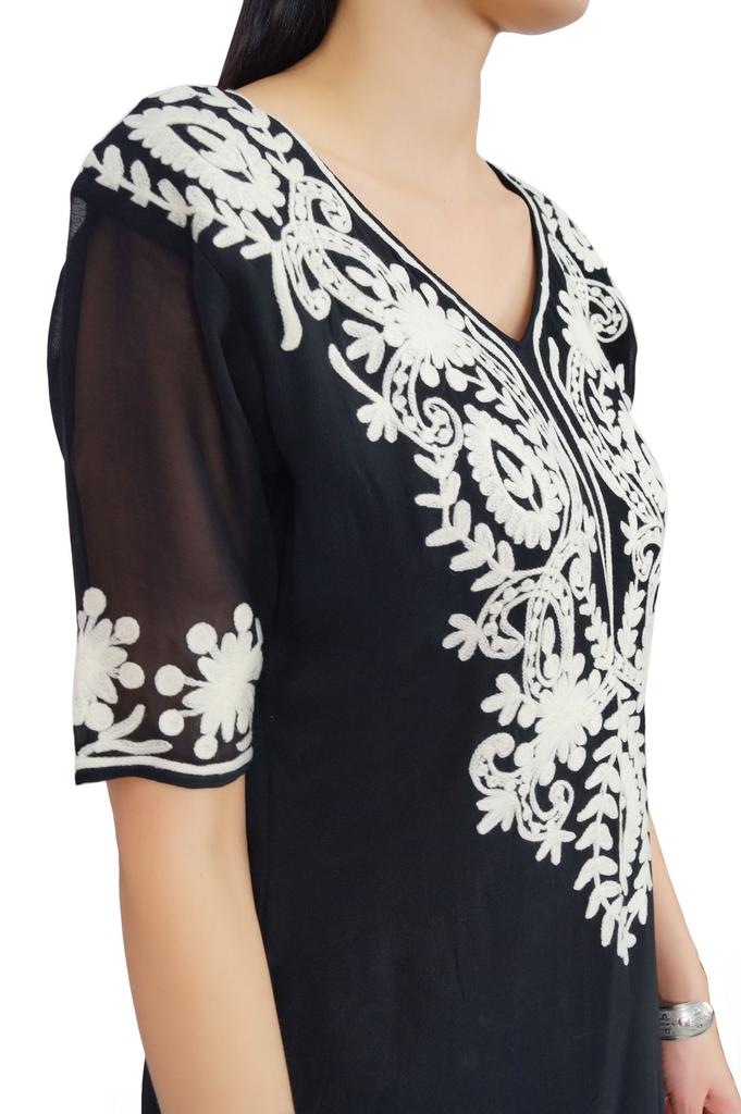 Atasi Womens Straight Black With Dupatta Readymade Salwaar Kameez Suit Set