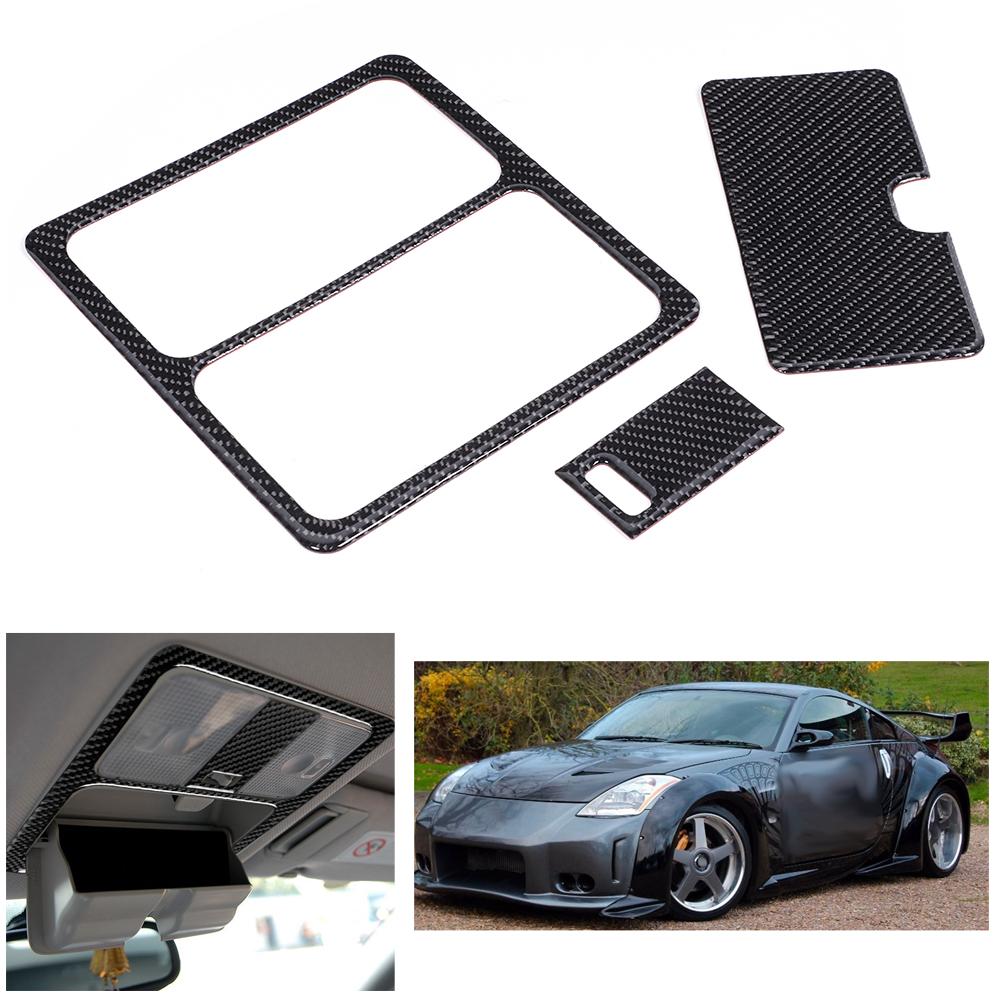 3Pcs Carbon Fiber Reading Light Panel Cover Modified Trim Fit for Nissan 350Z Hard Roof 2006 2009