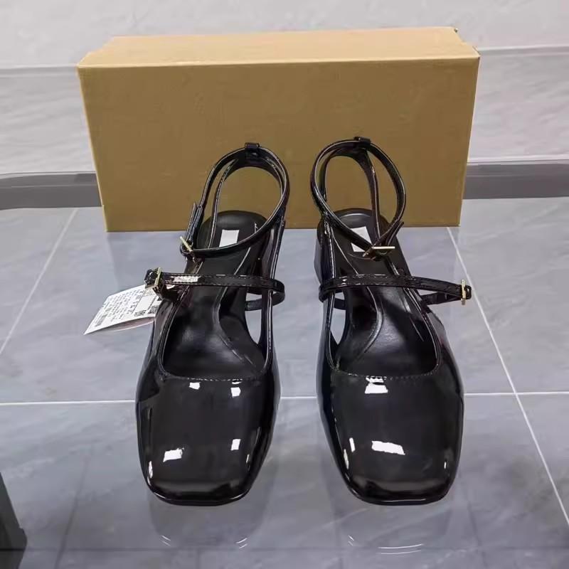 TRAF Women Mary Jane Shoes Fashion Leather Thick Heel Shoes Office Slingback Heeled Heels 2024 Autumn Female Black Chunky Heels