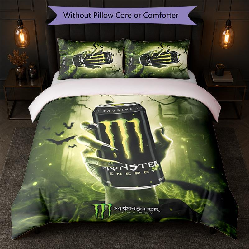 Monster Energy Print 3-delige Dekbedovertrekset 1 Dekbedovertrek en 2 Kussenslopen Zacht Beddengoed Voor Huishoudelijke Slaapkamer