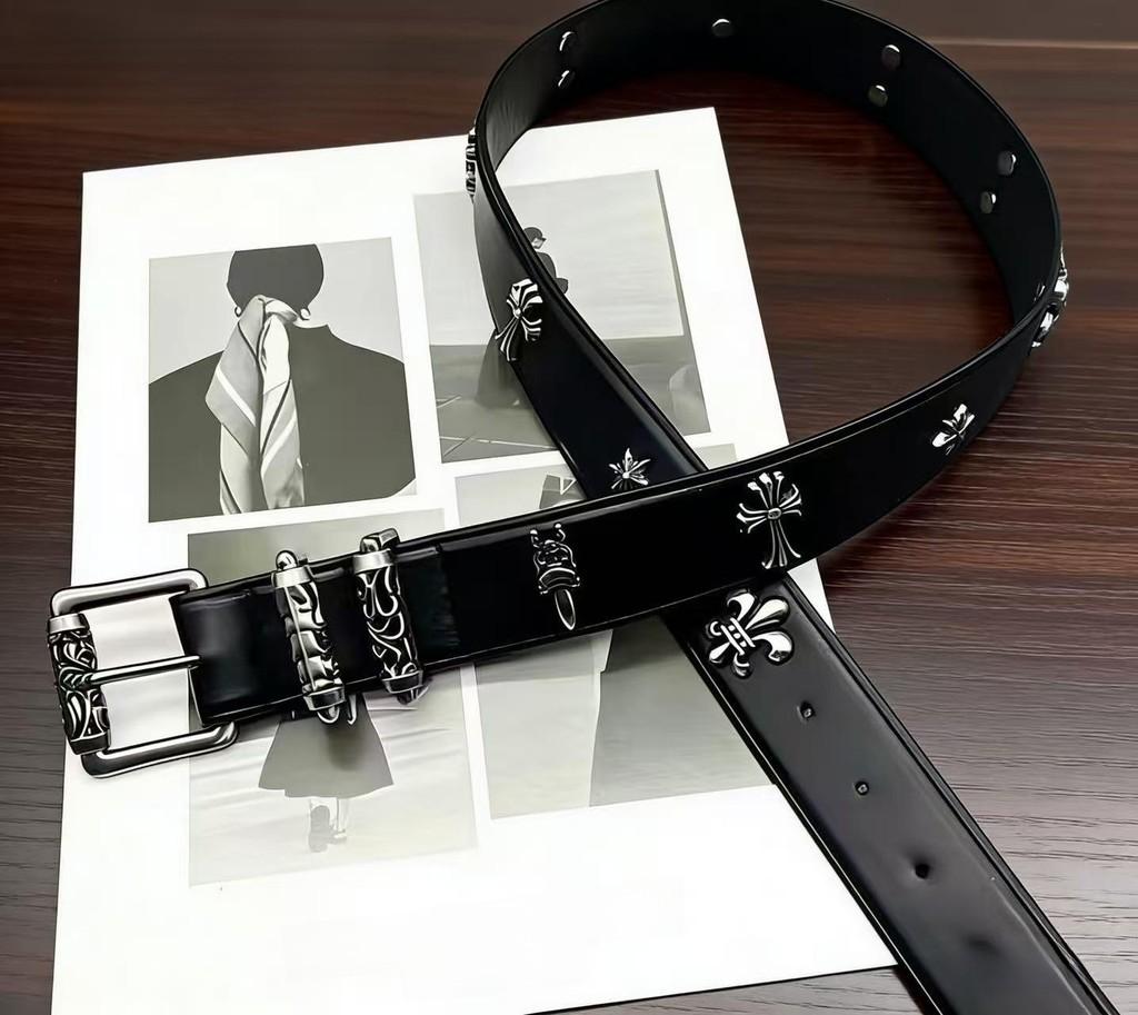 Street Style Pu Leather Belt With Cross Flower Design For Daily Casual Use