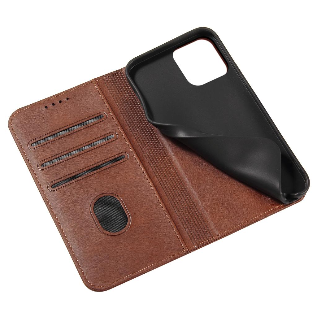 For iPhone 13 Pro 6.1 inch Cell Phone Case Wallet Magnetic Leather Stand Calf Texture Phone Cover