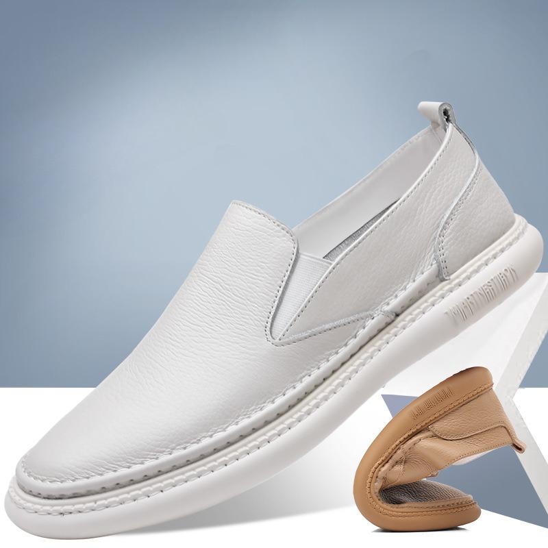 Pánské slip-on mokasíny z pravé kůže, vrchní vrstva hovězí kůže, prodyšné, pohodlné, ležérní boty, bílé tenisky, obuv