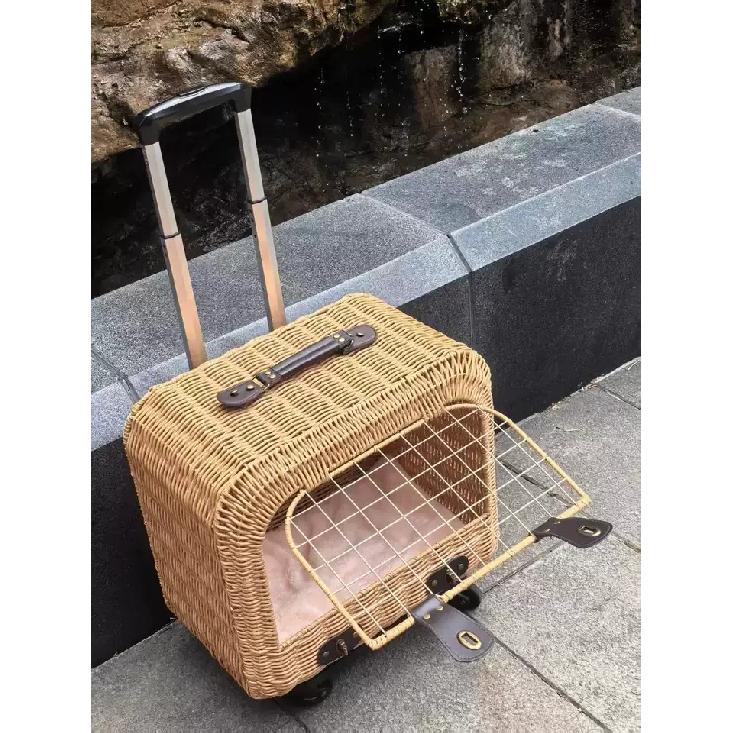 Tragbare Katzentransportbox Stilvoller Haustier-Rollkoffer Große Kapazität Geflochtene Haustier-Reise-Atmungsaktive Trolley-Box für Katzen & Kleine Hunde