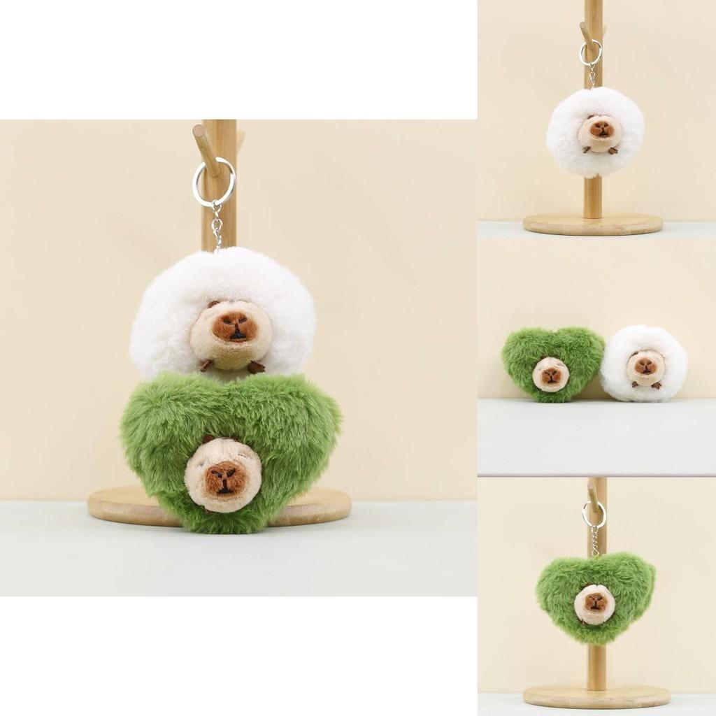 Cute Capybara Plushie Keychain Green And White Soft Short Plush Toy