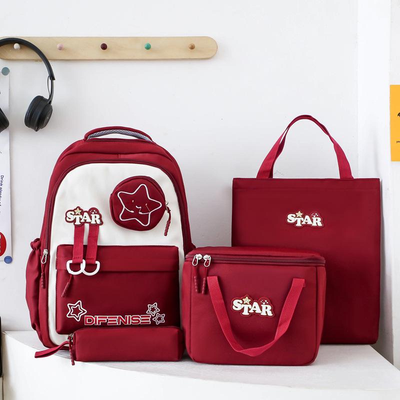 Backpack for Primary and Secondary School Students' School Bag New Fashionable and Trendy Insulated Meal Bag Large Capacity Four Piece Set