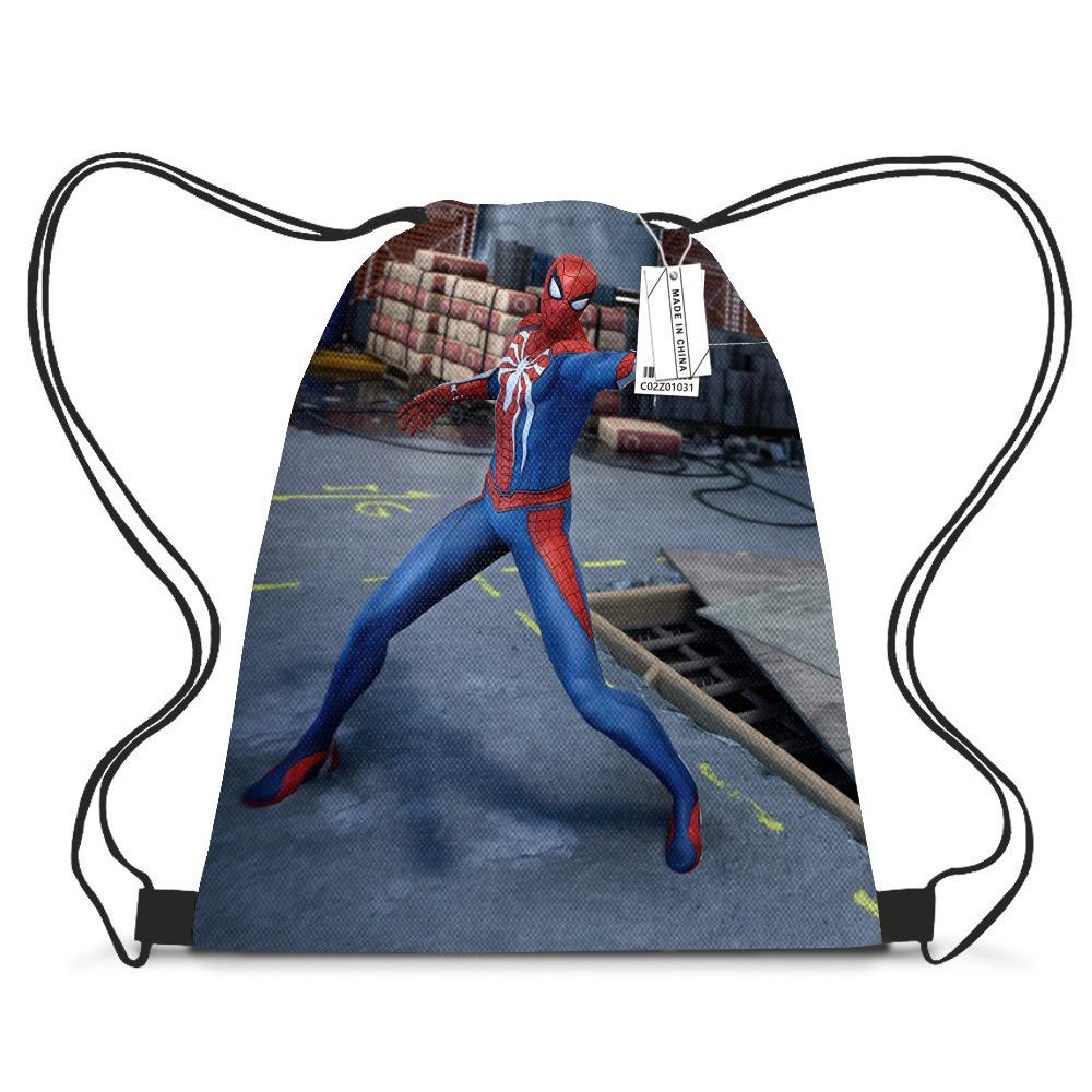 Bundle Pocket Casual Bag Spider-Man Shoulder Cartoon Student Print Drawstring Backpack Storage Bag