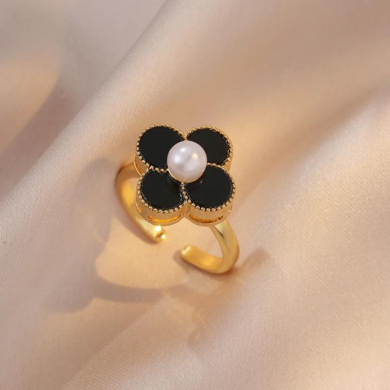 1 Stück neuer Mode drehbarer vierblättriger Zirkon offener verstellbarer Ring Luxus Nischendesign High-End Sinn für Schmuck