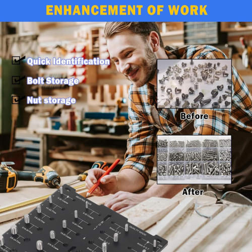 Bolt and Nut Thread Checker, Aluminum Alloy Thread Identifier, 28-Hole Metric and American Thread Identification Board with Work Gloves and Inch/Centi