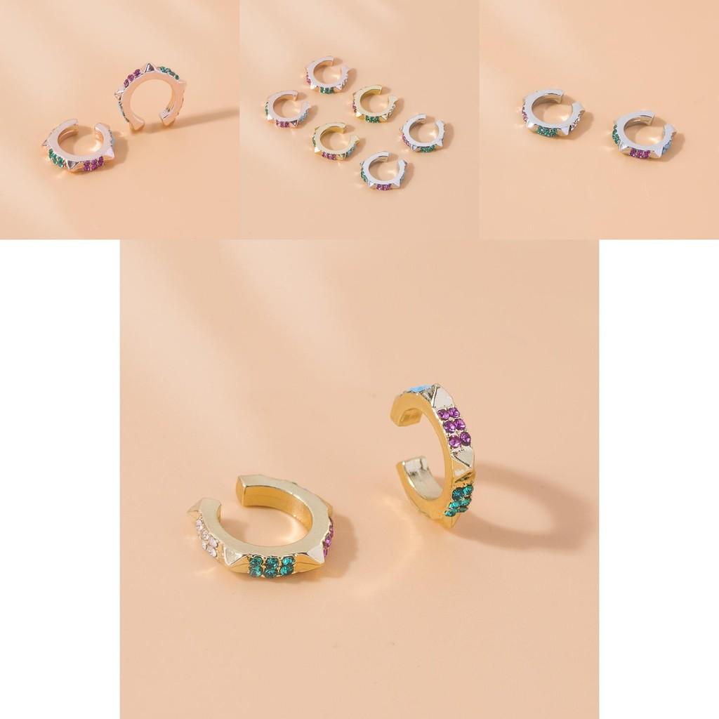 Eye-catching Alloy Geometric Earrings Trendy Rhinestone Ear Clips Perfect For Any Occasion